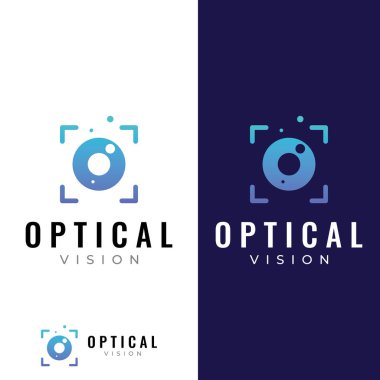 Modern renkli soyut logo görüşü, dijital görüş, optik görüş, teknoloji vizyonu, gezegen görüşü ve görme merkezi.