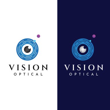 Modern renkli soyut logo görüşü, dijital görüş, optik görüş, teknoloji vizyonu, gezegen görüşü ve görme merkezi.