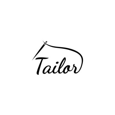 Tailor silhouette logo with needle, thread, benik and sewing machine markings. Logo design for tailors, fashion, boutiques and other clothing companies.
