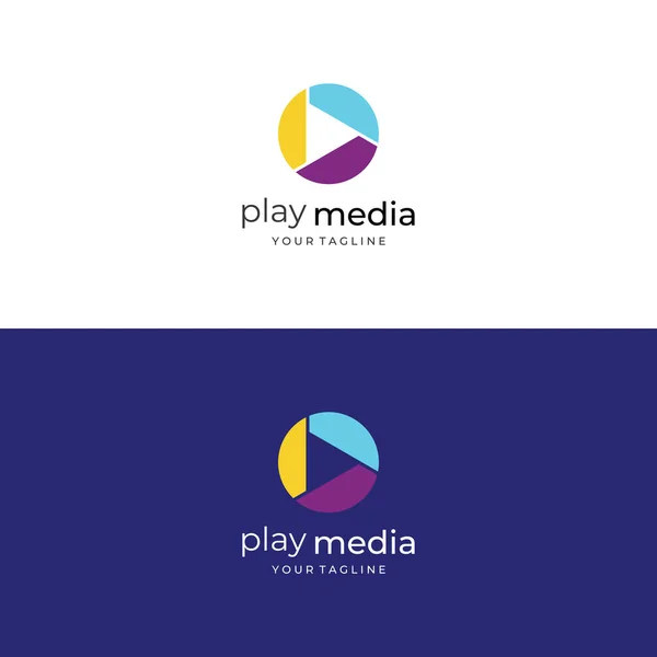Media Logo Play Button Modern Triangle Line Shape Abstract Colorful — Vector de stock
