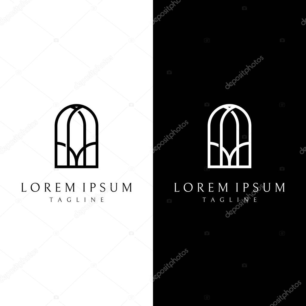 Abstract element of arch line vector logo, for the construction of doors, windows, buildings and architecture.