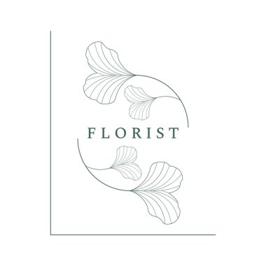 Natural botanical logo organic design with leaves, flowers, stems. With a minimalist outline, elegant.Suitable for beauty products, badges, weddings and business.