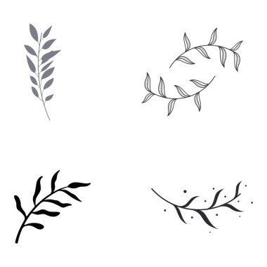 Natural botanical logo organic design with leaves, flowers, stems. With a minimalist outline, elegant.Suitable for beauty products, badges, weddings and business.