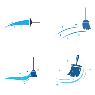 Temizlik logosu. Temizlik koruması. Temizlik spreyi ve temizlik aletleriyle ev temizliği..