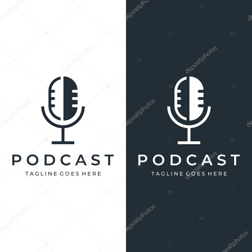 Podcast logo vector design with modern trendy microphone audio. Podcast for studio, interview, multimedia and web.