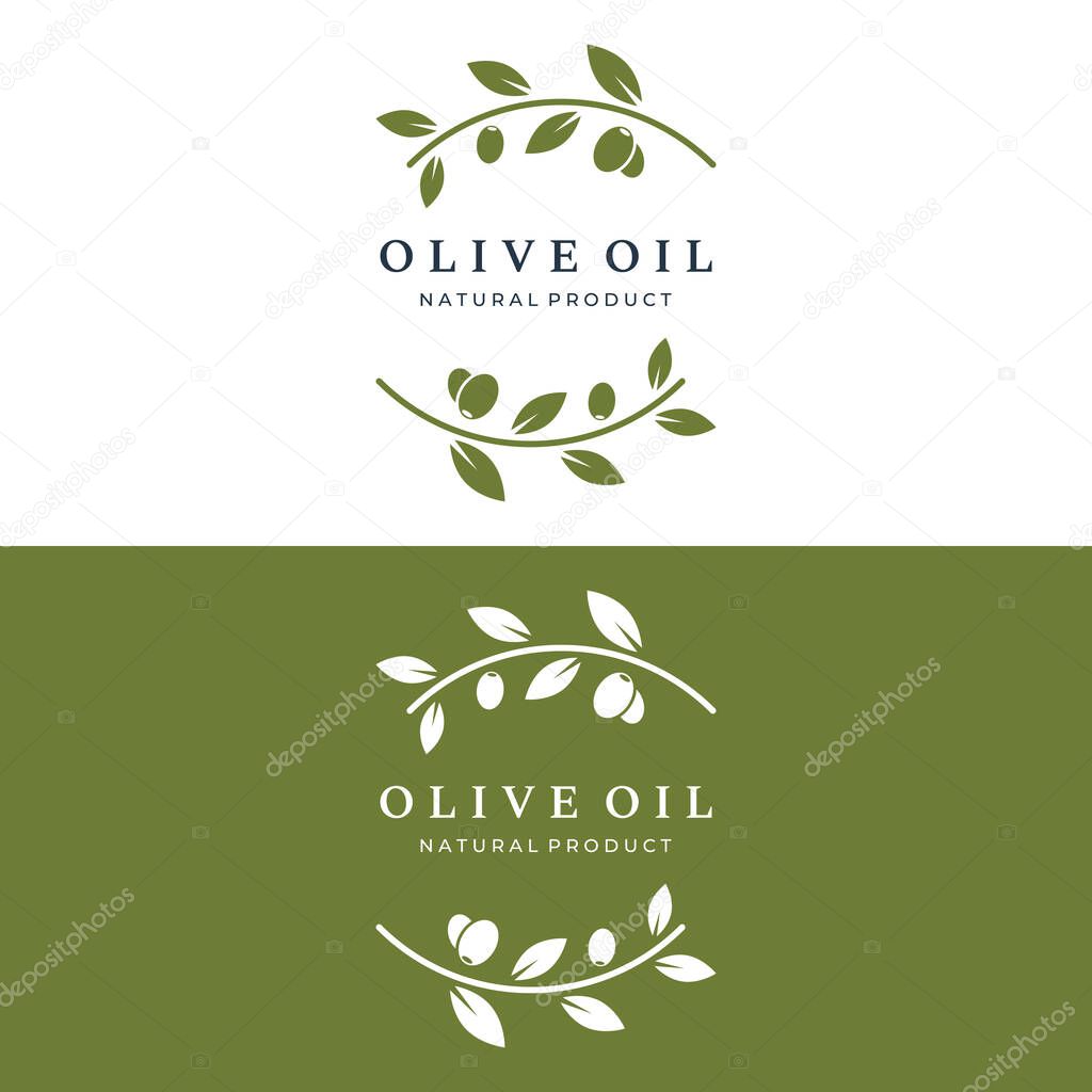 Natural herbal olive and oil logo with olive branch. Logo for business, branding, herbal medicine and spa.