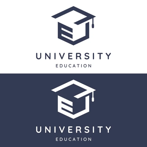 学生教育标志的创意设计 带有帽子 铅笔或钢笔的标志 受毕业学生的启发 教育学院和学校标志 — 图库矢量图片