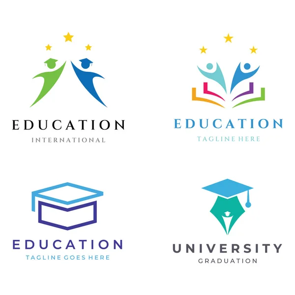 Conception Créative Logo Éducation Des Étudiants Avec Signe Chapeau Livre — Image vectorielle