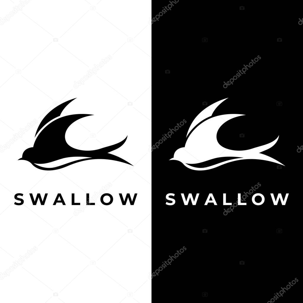 Simple logo design silhouette of a martin martlet swallow flying hovering.