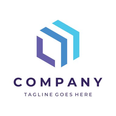Yaratıcı basit geometrik küp veya altıgen kutu logosu. Teknoloji, medya ve nakliye hizmetleri için logo.