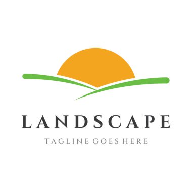 Yeşil peyzaj logosu, tarım arazisi ya da çiftlikleri ve tepeleri olan yaratıcı bir tasarım. Doğal ve tarımsal ürünler için logo..