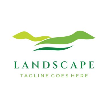 Yeşil peyzaj logosu, tarım arazisi ya da çiftlikleri ve tepeleri olan yaratıcı bir tasarım. Doğal ve tarımsal ürünler için logo..
