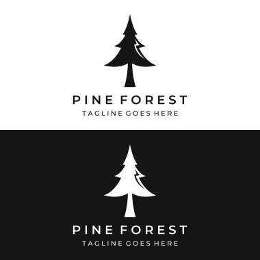 Çam ağaçları ve çam ormanlarının yaratıcı soyut logosu izole edilmiş arka plan. Rozetler, iş yerleri, noeller, markalar ve doğal ürünler için logolar..