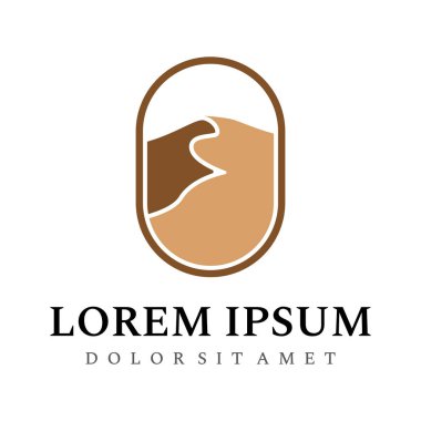 Sıcak çöl logosu tasarımı ve kaktüslü kum tepecikleri arka planda izole edilmiş kum tepeciklerini gösteriyor..