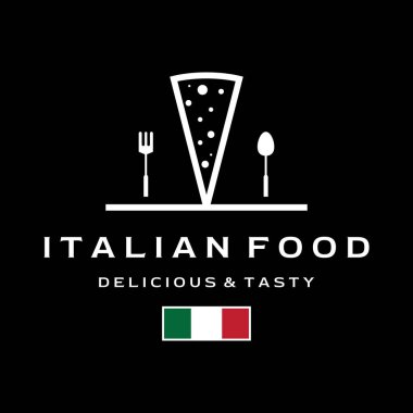 Lezzetli ve lezzetli İtalyan yemek logosu dizaynı. Antika yemek tabelaları. Restoranlar, kafeler, kulüpler ve rozetler için logolar..