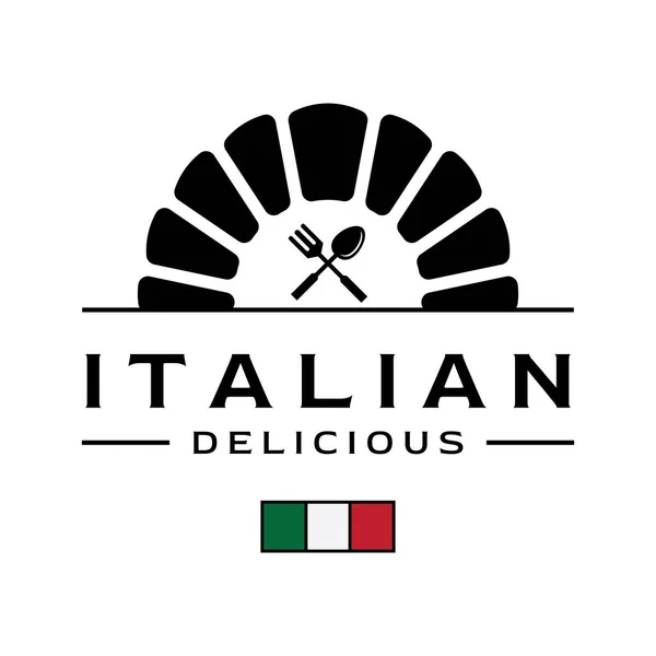 Delicioso Delicioso Diseño Logotipo Comida Italiana Con Señal Utensilio Comida — Vector de stock