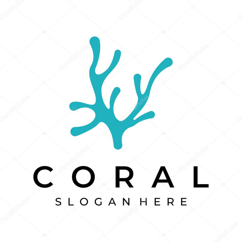 Beautiful colorful underwater natural coral reef logo design. Coral reef for fish habitat.