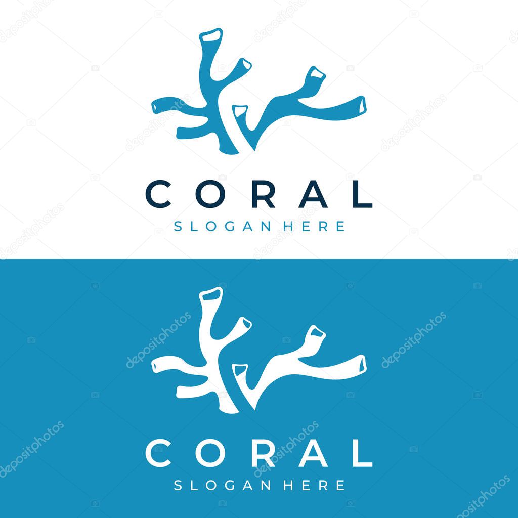 Beautiful colorful underwater natural coral reef logo design. Coral reef for fish habitat.