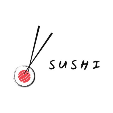 Suşi logo şablonu. Somonlu geleneksel Japon mutfağı, lezzetli yiyecekler. Japon restoranı, barı, suşi dükkanı logosu..