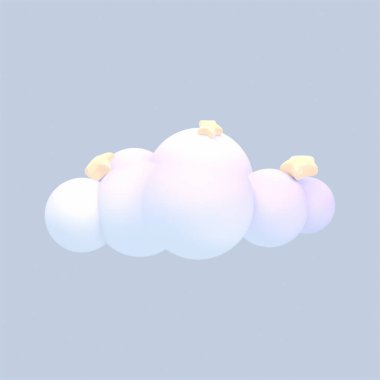 Yıldız nesneli 3D karikatür bulutu.