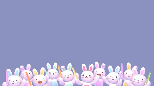 Rendered Kawaii Cheering Bunnies Light Sticks — Stock Photo, Image