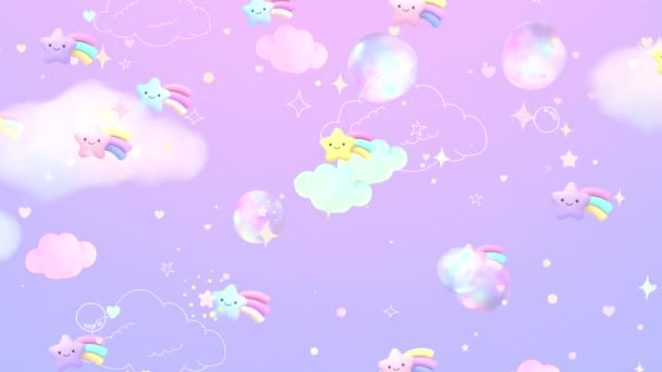 Kawaii Looping Animation Mit Sternen Himmel — Stockvideo