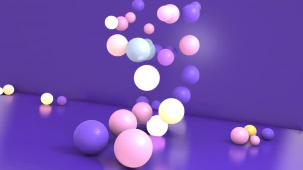 Петельні Абстрактні Випадкові Розміри Світяться Фіолетовою Рожевою Жовтою Сферами Анімації — стокове відео