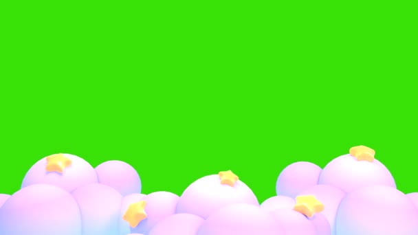 Looped Cartoon Pastel Wolken Sterren Groen Scherm Achtergrond Animatie — Stockvideo