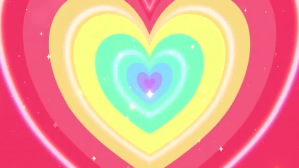 Padrão Corações Arco Íris Desenhos Animados Loop Com Animação Brilhante — Vídeo de Stock