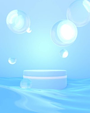 3D su kabarcıkları ve podyum.