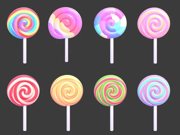 Rendered Colorful Sweet Lollipops Set — Stock Photo, Image