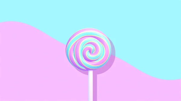 Rendered Cartoon Sweet Lollipop Pastel Blue Purple Background — Zdjęcie stockowe