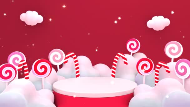 Looped Red Podium Lollipops Candy Canes Animation — Stock video