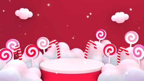 Looped Red Podium Lollipops Candy Canes Animation — Stock Video