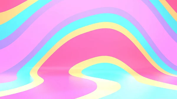 3d rendered abstract wavy rainbow pattern room.