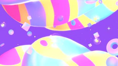 Looped colorful wavy world with various geometric shapes animation.