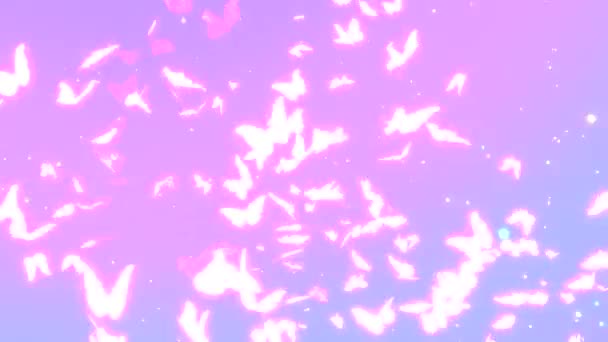 Looped Cartoon Glowing Butterflies Pastel Sky Animation — 비디오
