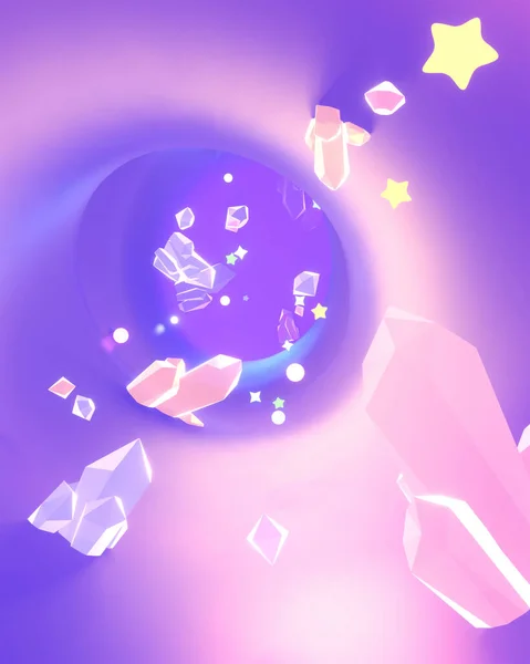Rendered Cartoon Crystal Gemstones Tunnel — ストック写真