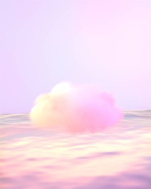 3d rendered beautiful fluffy pastel clouds above the ocean.