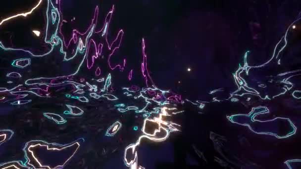 Зацикленные Неоновые Светящиеся Турбулентные Линии Темной Анимации — стоковое видео