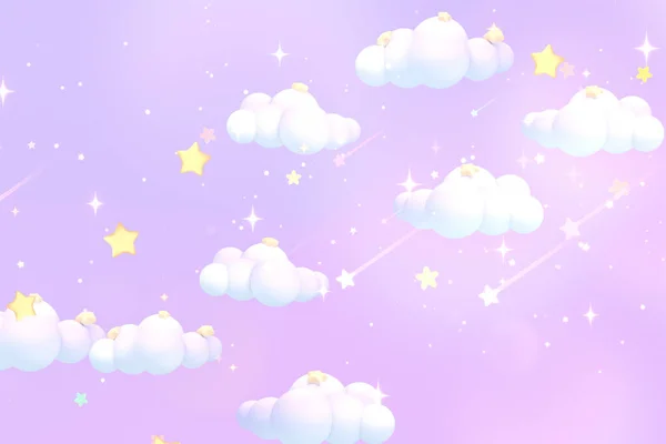 Rendered Cartoon Shooting Stars Lavender Purple Sky — Stock Photo, Image