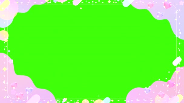 緑の画面の背景アニメーションにブリングハートを持つ孤立した柔らかいパステルグラデーションフレームをループ — ストック動画