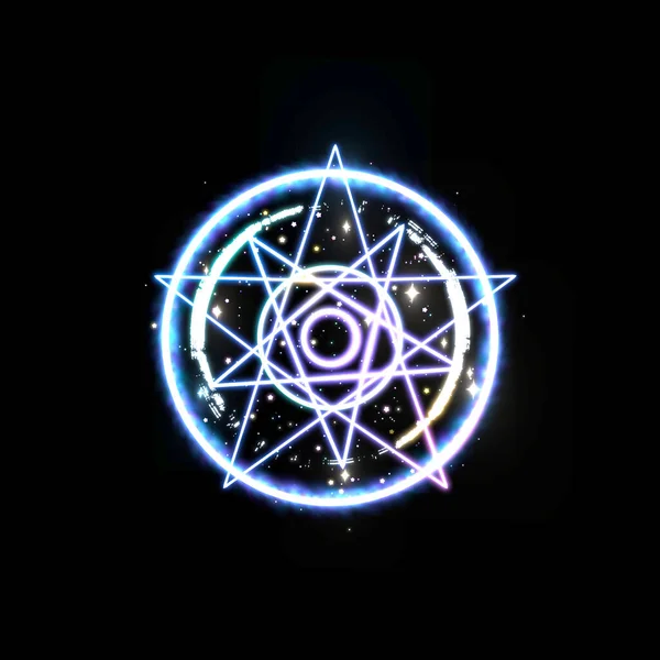 Rendered Glowing Cartoon Magic Star Circle Object Shiny Sparkles Black — Stock Photo, Image