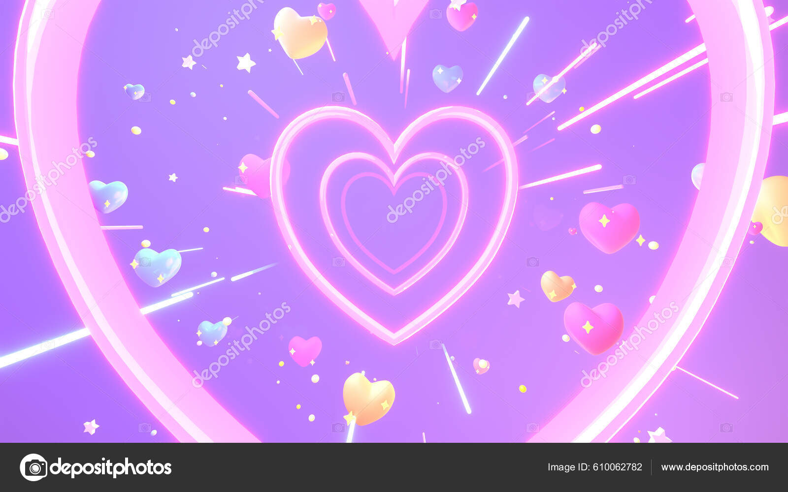 Renderizado Túnel Del Corazón Neón Con Estrellas Brillantes Rayas Luz —  Foto de stock #610062782 © tykcartoon, image size:1600x1000
