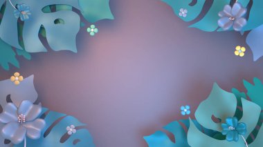 3 boyutlu yaprak ve çiçek çerçeve tahtası.