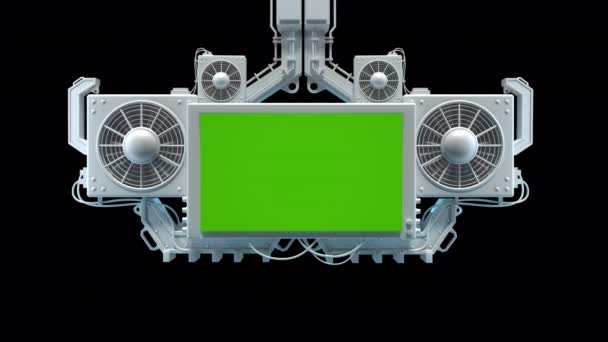 Futuristico Monitor Bianco Con Molti Dettagli Schermo Verde — Video Stock