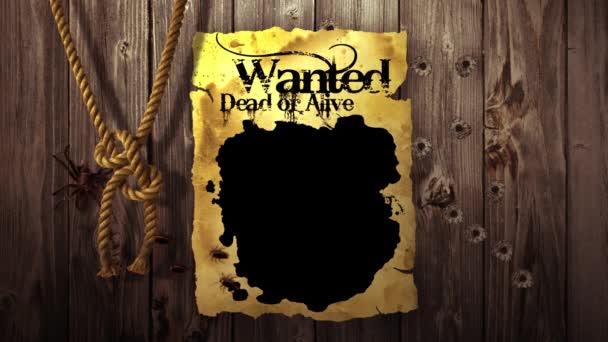 Western Wanted Poster Transparent Alpha Background — Stock Video