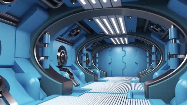幻想的な宇宙船の長い廊下に沿った動き — ストック動画