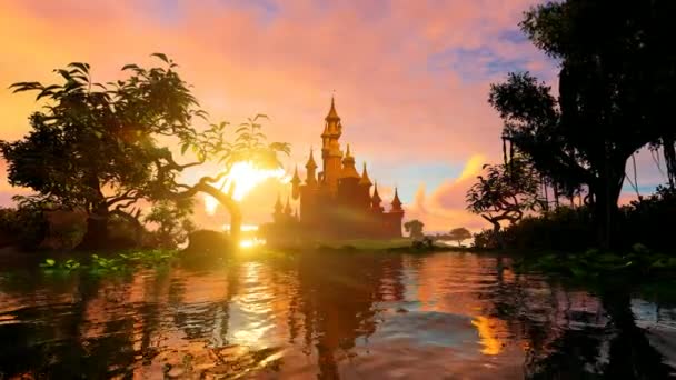 Fairy Tale Castle Sunset — Stock Video