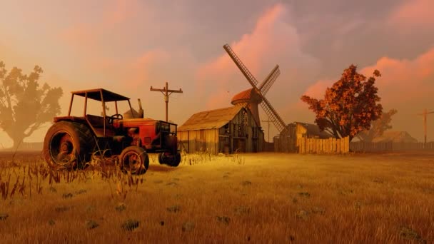 Bauernhof Und Traktor Einer Animation — Stockvideo